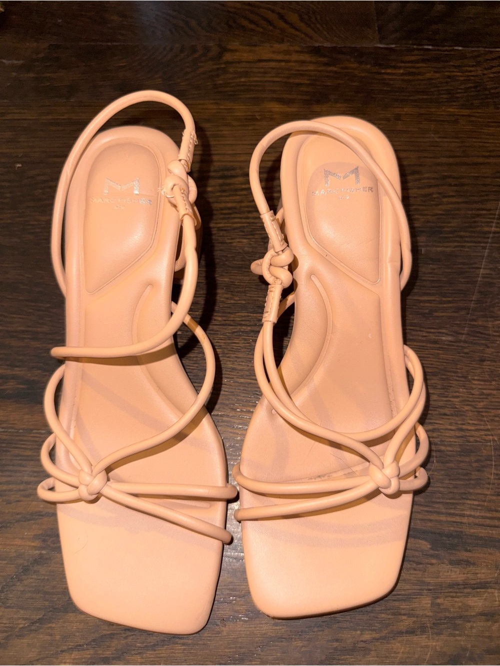 Marc Fisher Peach Knotted Strappy Square-Toe Sandals